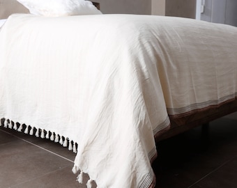 Natürliche Tagesdecke, türkische Decke, gewebte Sofadecke, gestreifte Tagesdecke, Boho Baumwollbettwäsche, cremefarbene Bettdecke, Guess Room Decke