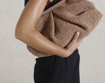 Cappucino Raffia Clutch Bag, Oversized Straw Clutch, Large  Straw Clutch, Brown Raffia Clutch, Woven Bag, Raffia Crochet Clutch, Clutch Bag