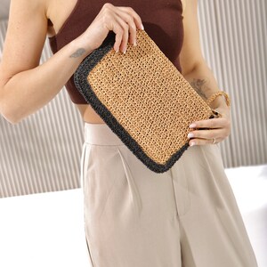 Straw Wallet CLUTCH, Raffia Envelope Coach, Natural Hand-Knitted Clutch, Crochet Raffia Clutch, Straw Clutch, Crochet Clutch image 2