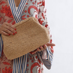 MALLORY CLUTCH, Raffia Clutch Purse, Crochet Clutch, Straw Clutch, Woven Dumpling Bag, Raffia Tote Bag, Natural Raffia Clutch