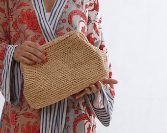 MALLORY CLUTCH, Raffia Clutch Geldbörse, gehäkelte Clutch, Stroh Clutch, gewebte Knödel Tasche, Raffia Einkaufstasche, natürliche Raffia Clutch