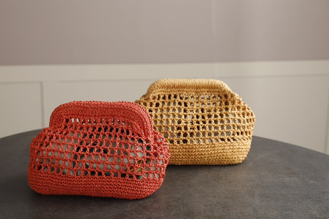 Small Crochet Clutch, Mini Straw Crochet Clutch BAG, Raffia Bag Coach
