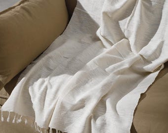 Organic Turkish Cotton Oversized Peshtemal & Sofa Throw, Beige Handwoven Turkish Bath Towel, Natural Large Beach Blanket, Coton Picnic Throw