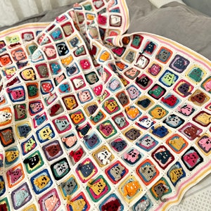 Cat Crochet Blanket, OVERSIZED Cat Square Throw, 60x60" Cat Crochet Blanket, Kitty Lover Blanket