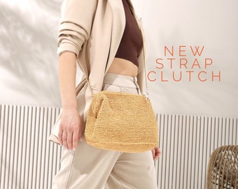 Raffia Strap Clutch, MALLORY BAG, Strap Straw Bag, Strap Hand-Knitted Clutch, Crochet Raffia Bag, Straw Clutch, Shoulder Clutch Bag