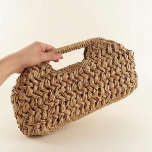 Handmade Raffia Clutch Bag: Natural Fiber Summer Pouch, Raffia Purse HandBag image 4