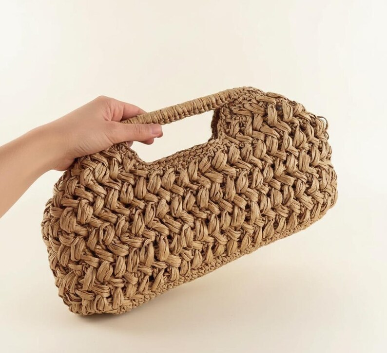 Handmade Raffia Clutch Bag: Natural Fiber Summer Pouch, Raffia Purse HandBag image 4