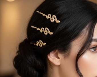 Mini SERPENT Hair Clips Set, 2pcs Gold Snake Hair Clips, Snake Theme Gothic Style Metal Hair Clips, 2pcs Snake Hair Accessory, Gifts for Mom