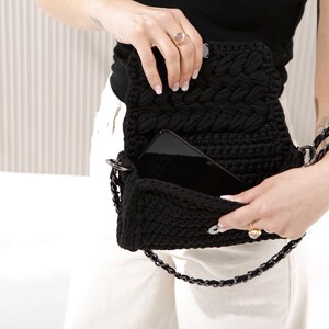 CROCHET BAG, Black Shoulder Bag, Crossbody Bag, Black Cotton Purse, Crochet Bag, Black Crochet Bag, Capri Bag image 5