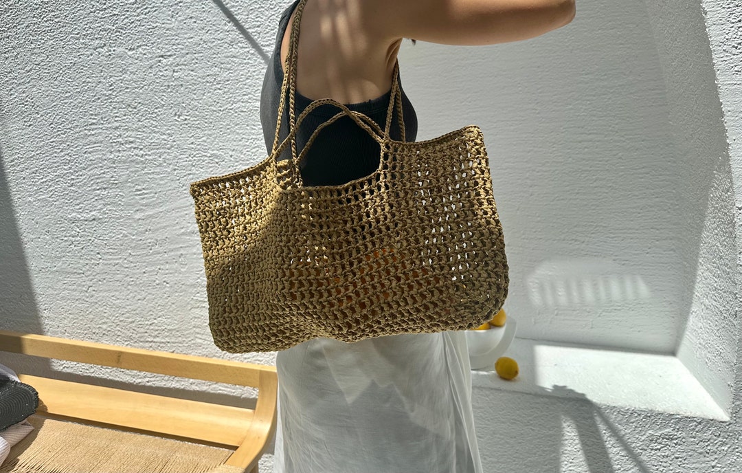Handmade Raffia Beach Tote, Crochet Beach Raffia Bag, Boho Handbag ...