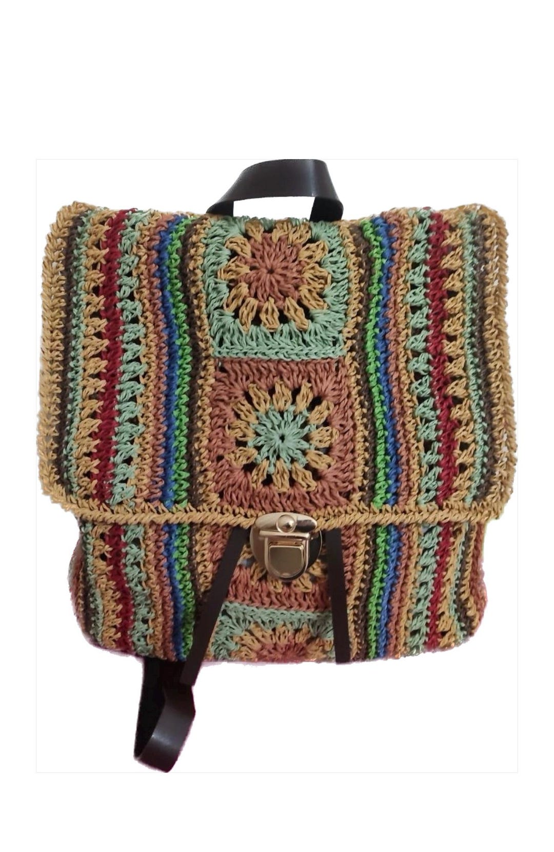 Mochila de rafia tejida a mano de colores, mochila de paja con