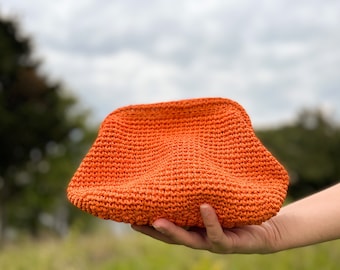 Embrayage en paille orange, pochette en raphia, pochette tricotée à la main orange, sac en raphia au crochet, pochette en paille, pochette tissée