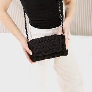 CROCHET BAG, Black Shoulder Bag, Crossbody Bag, Black Cotton Purse, Crochet Bag, Black Crochet Bag, Capri Bag image 6