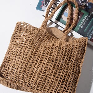 Handgemachte Stroh Häkeln Strandtasche, Stroh Tragetasche, Sommer Schultertasche für Frauen, Raffia Große Strandtasche, Häkeln Handgefertigte Raffia Tasche Tote