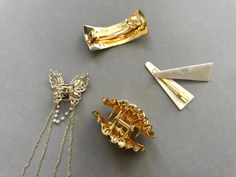 Fermagli per capelli dorati di lusso, fermaglio per capelli a forma di serpente in metallo, fermagli per capelli gialli, fermagli per capelli, fermagli per capelli dorati, artigli dorati, fermagli per capelli, regalo fermagli per capelli a forma di serpente immagine 8