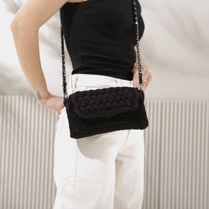 CROCHET BAG, Black Shoulder Bag, Crossbody Bag, Black Cotton Purse, Crochet Bag, Black Crochet Bag, Capri Bag image 4