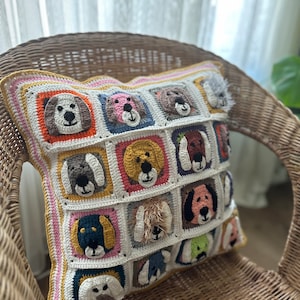 DOG CROCHET Pillow Cover, DOG Special Pillow Cover, Crochet Dog Figured Cushion, Many Dogs Throw Pillowcase, Crochet Cushion Dog