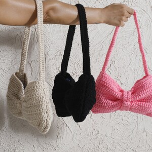 Mini Crochet Bow Bag, Knitted Bow Bag, Coquette Shoulder Bag, Handmade Crochet Bag, Pink Bow, Bow Bag, Crochet Shoulder Bag, TikTok Bow Bag