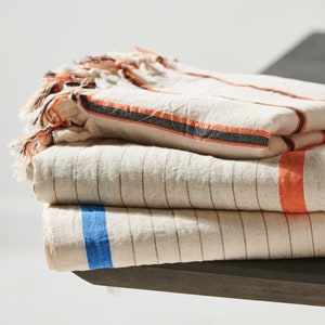 Serviette Peshtemal de corail en lin, nappe en lin, serviette en coton en lin à bande orange, serviette de bain turque, serviette de plage, couverture image 9