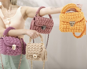 Capri Crochet Bag, Hand Knitted Capri Bag, Black CrossBody Bag, Cotton Yarn Bag, Black Capri BAG, Crochet Shoulder Bag, Mini Crochet Bag