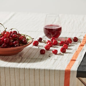 Linen Coral Peshtemal Towel, Linen Table Cloth, Orange Strip Linen Cotton Towel, Turkish Bath Towel, Beach Towel, Blanket image 6