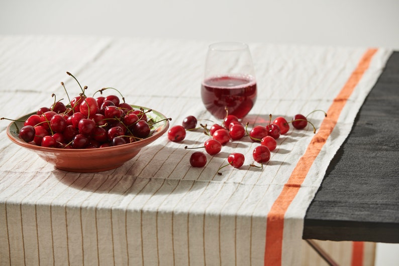 Linen Coral Peshtemal Towel, Linen Table Cloth, Orange Strip Linen Cotton Towel, Turkish Bath Towel, Beach Towel, Blanket image 6