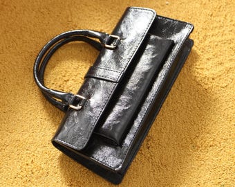 Schwarze Kunstleder Mini Tasche, kleine Crossbody & Handtasche für Frauen, trendige Schultertasche, Geschenk bereit Geldbörse, kostenloser Versand Tasche Geschenk
