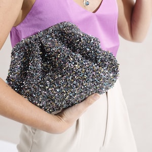 Black CONFETTI BAG, Straw Bag CLUTCH, Raffia Bag Coach, Black Dumpling Clutch, Raffia Purse Bag, Crochet Raffia Bag, Straw Clutch
