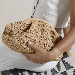 Crochet Raffia Clutch Bag, Straw Bag Clutch,  Raffia Purse BAG, Raffia Bag Coach, Natural Hand-Knitted Clutch, Crochet Raffia Bag, Straw