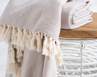 Single Turkish Cotton Throw Blanket: Beach Neutral Cotton Throw