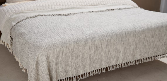 Turkish Bed Throw Grey Single Bedspread Boho Blanket SOFA Throw Grey Bedcover With Tassel 100 Cotton Grey Handwoven Tassel Bedding Etsy