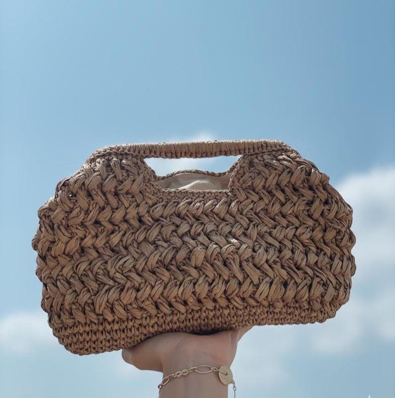 Handmade Raffia Clutch Bag: Natural Fiber Summer Pouch, Raffia Purse HandBag image 2