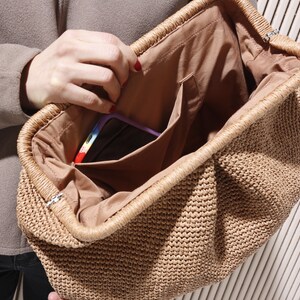 XLarge Straw Clutch, Oversized Straw Cluch, Big Raffia Clutch, Capucciono Clutch, Knitted Bag, Raffia Crochet Clutch, Large Purse Clutch image 6