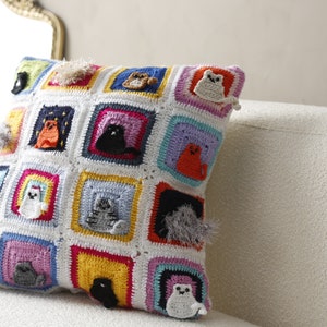 CAT CROCHET Pillow Cover, Cat PillowCase, Crochet Cat Figured Cushion, Many Cats Decorative Pillowcase, Crochet Cushion Cat