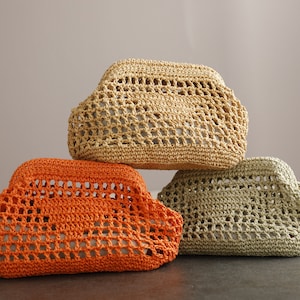Handmade Crochet Clutch BAG, Straw Crochet Clutch BAG, Raffia Purse Bag, Woven Hand-Knitted Clutch, Small  Raffia Bag, Christmas Gift Bag