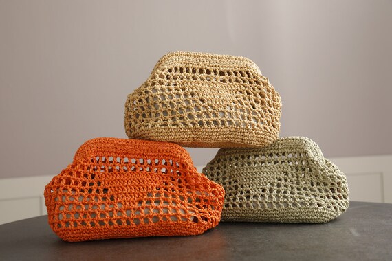 Handmade Crochet Clutch BAG, Straw Crochet Clutch BAG, Raffia Purse Bag, Woven Hand-Knitted Clutch, Small  Raffia Bag, Christmas Gift Bag