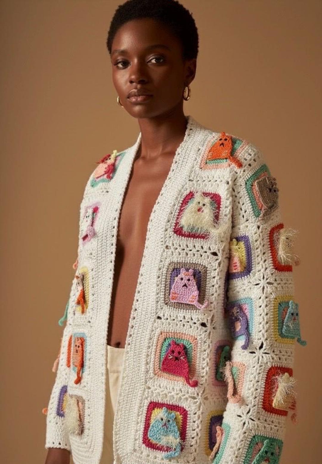 Cat Crochet Cardigan, Handmade Crochet Cat Cardigan for Women, Afghan ...