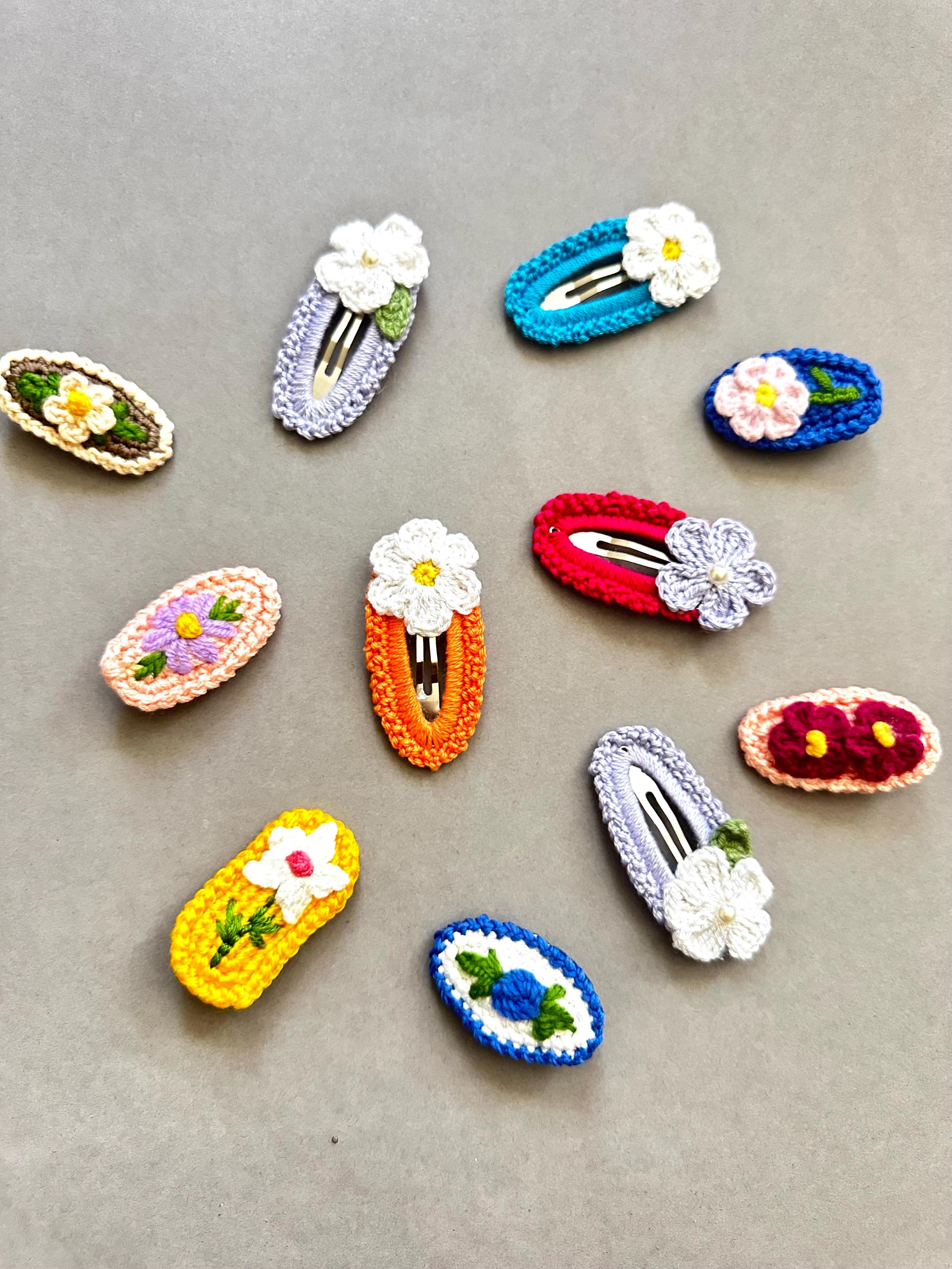 Daisy Häkel-Haarspangen Set Mit Gänseblümchen-Design - 1 Spange + 1 Haarseil, Handgefertigt Aus Baumwolle/Acryl