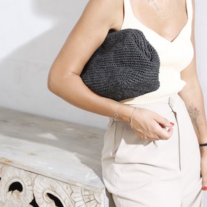 Black Raffia CLUTCH, Raffia Bag CLUTCH, Raffia Bag Coach, Natural Hand-Knitted Clutch, Crochet Raffia Bag, Straw Clutch, Evening Clutches image 4