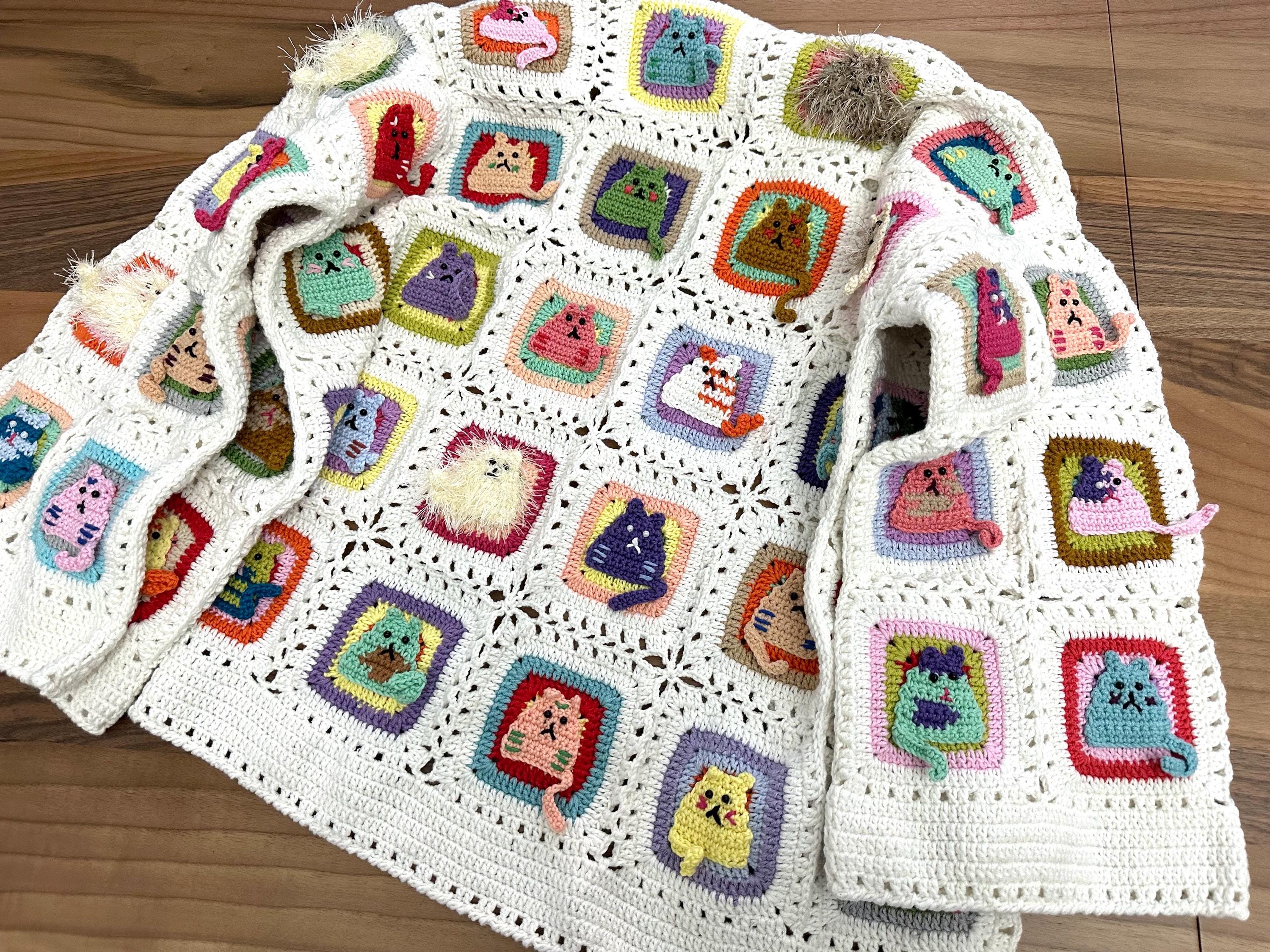 Cat Crochet Cardigan, Handmade Crochet Cat Cardigan for Women, Afghan ...