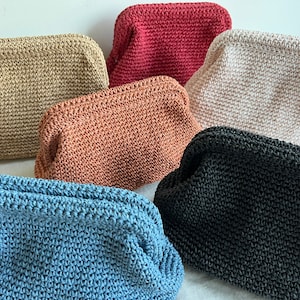 Mini Straw Bag CLUTCH, Raffia Bag Coach, Natural Hand-Knitted Clutch, Crochet Raffia Bag, Straw Clutch, Black Clutch