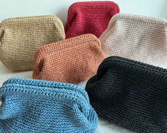 Mini Stroh Tasche CLUTCH, Raffia Tasche Coach, natürliche handgestrickte Kupplung, häkeln Raffia Tasche, Stroh Kupplung, schwarze Kupplung