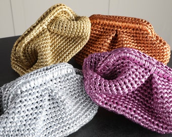 Metallic Crochet Raffia Clutch Bag, Handmade Metallic Bag, HandKnitted Metallic Clutch Bag, Evening HandBag, Crochet Bag, Gift for Christmas