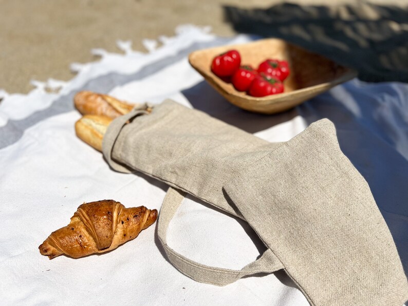 Linen Baguette Bread Bag, French Bread shopping Bag, Bread Bag, Canadien Gift, Foodie gift, Frenchy Cusine Gift, Design Bread Bag 2 packs image 7