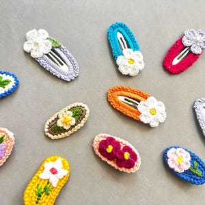 Daisy Crochet Hair Clip for Girls, Toddler Snap Clips, Colorful Flower Hair Bow, Handmade Dainty Hair Accessory, Crochet Hair Bows Gift