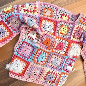 Handmade Granny Pullover, Cute Cat Crochet Sweater, Colorful Granny Top, Many Cat Granny Sweaters, Cotton HandKnitted Pullover, Cat Mom Gift