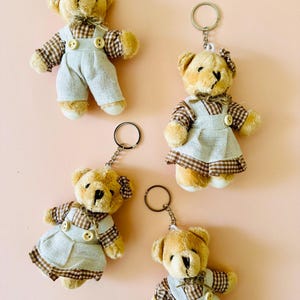 Mini pluche teddybeersleutelhanger: beweegbare armen en benen, feestgunst