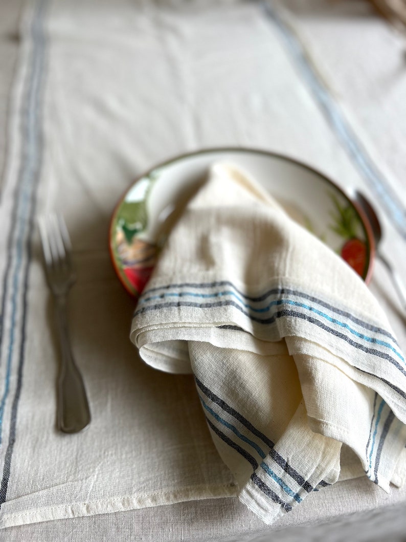 Linen Woven Runner Set of 2, Natural Linen Napkins, Linen Table Runner, Boho Handwoven Runner, Farmhouse Table Coth, Rustic Napkin image 5