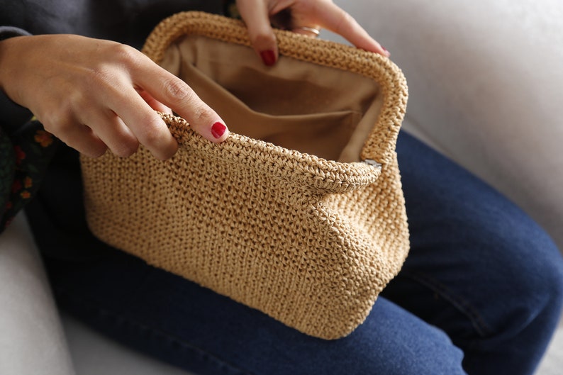 Straw Bag Clutch, MALLORY BAG, Raffia Bag Coach, Natural Hand-Knitted Clutch, Crochet Raffia Bag, Straw Clutch, Organic Clutch Bag image 6