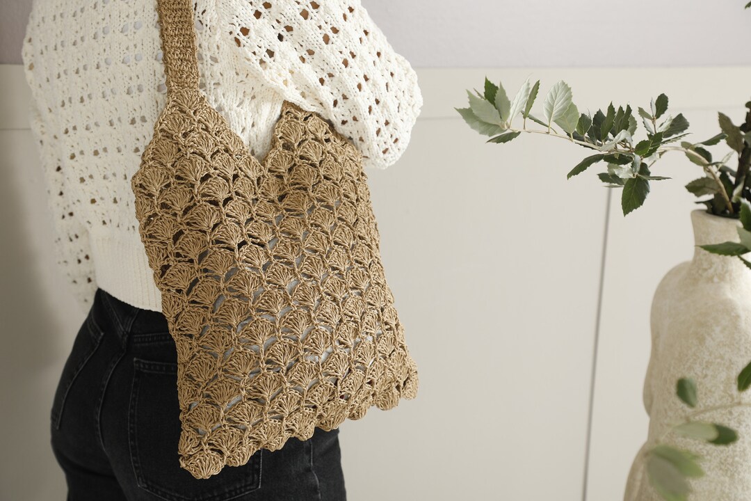 Luxury Crochet Tote Bag, TAN Raffia Tote, Crochet Raffia Tote, Beach ...